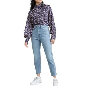 Levi's Blue Mid-Wash High-Rise Button-Fly Wedgie Icon Fit Ankle Jeans Size 25